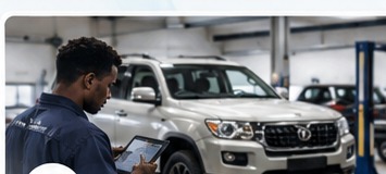 Technician conducting a vehicle inspection